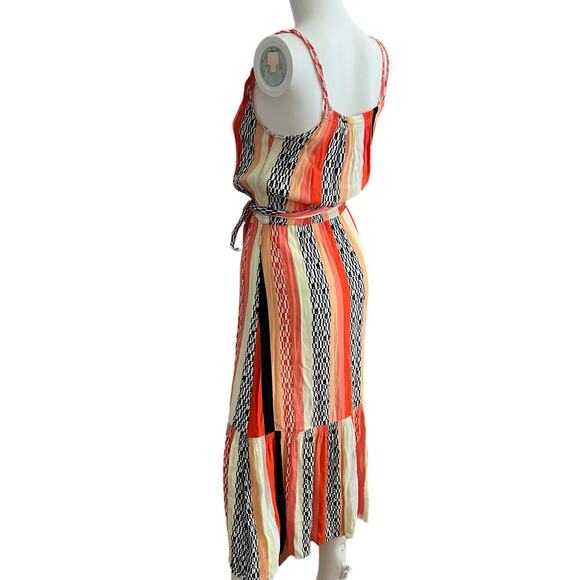 GAP Orange Yellow Smocked Stripe Abstract Sleeveless Midi Summer Dress XS - Picture 3 of 6